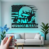 Personalisierte LED-Metall-Wandkunst mit Elch und Berg – Geschenk für Naturliebhaber, Hütten- oder Lodge-Deko