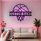 Cartel de metal personalizado de aro de baloncesto con luz LED, regalo deportivo personalizado para atletas, decoración para sala de juegos 1