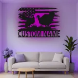 Décoration murale en métal personnalisée avec LED en forme de dinde et drapeau américain - Cadeau de ferme rustique