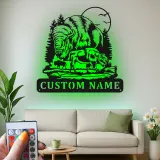 Décoration murale en métal personnalisée avec bison et forêt en rétroéclairage LED - Cadeau faune rustique pour cabane