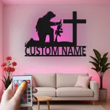 Kneeling Soldier Memorial Sign | Personalized LED Metal Art for Veterans | Custom Military Tribute | Christian Cross Wall Decor