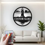 Panneau en métal phare LED personnalisé | Art mural nautique personnalisé | Décor côtier et maison de plage