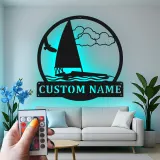 Custom Sailboat LED Sign | Personalized Metal Wall Art | Nautical Decor for Lake House | Sailor Gift