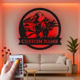 Custom Bison Mountain Led Light Metal Wall Art Personalized Wildlife Gift Rustic Living Room Decor