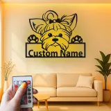 Décoration murale en métal LED personnalisée pour Yorkshire Terrier - Cadeau pour amoureux des chiens - Décor pour chambre ou salon