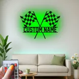 Custom LED Racing Flags Sign | Personalized Metal Garage Decor | Motorsport Wall Art | Premium Racer Gift