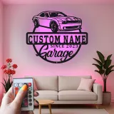 Insegna Garage Challenger Personalizzata | Insegna in Metallo LED | Decorazione per Man Cave per Appassionati di Auto