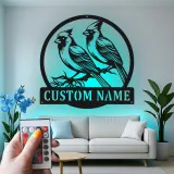 Décoration murale en métal personnalisée avec lumière LED en forme de cardinal