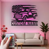 Personalisierte Vintage-Truck LED-Licht Metall-Wandkunst Geschenk für Auto-Enthusiasten Garagen- oder Männerecken-Dekor