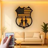 Police Officer & K9 Unit LED Sign | Personalized Law Enforcement Metal Art | Custom American Flag Shield | Police Officer Gift
