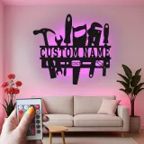 Insegna LED in metallo con attrezzi da falegname personalizzata | Decorazione su misura per officina | Luce garage per falegname | Regalo per artigiani