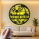 Flamingo Metal Sign with LED | Custom Tropical Wall Art | Personalized Patio & Poolside Decor | Beach House Gift