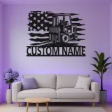Enseigne en métal personnalisée pour chariot élévateur avec LED | Décoration industrielle avec prénom | Décor de garage et cadeau pour lui | Décoration murale drapeau américain