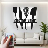 Custom Baking Utensils LED Metal Sign | Personalized Kitchen Decor | Baker Gift & Chef Wall Art