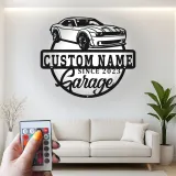 Insegna Garage Challenger Personalizzata | Insegna in Metallo LED | Decorazione per Man Cave per Appassionati di Auto