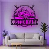 Personalisierte LED-beleuchtete Metall-Wandkunst für Skifahrer – Einzigartiges Geschenk für Ski-Enthusiasten im Berg-Lodge-Dekor