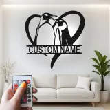 Custom Penguin Couple Led Light Metal Wall Art Romantic Gift for Couples Bedroom or Living Room Decor