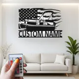 Plaque en métal personnalisée pour bateau ponton | Décoration murale avec drapeau américain LED | Décor de maison au bord du lac personnalisé | Cadeau nautique