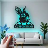 Personalized LED Rabbit Metal Sign | Custom Bunny Silhouette Wall Art | Pet Lover Gift | Modern Nursery Decor