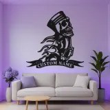 Cartel de metal personalizado con calavera de motocicleta | Señal de garaje de motorista con LED | Decoración de hombre de cueva con llamas de pistón