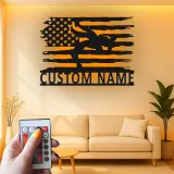 Décoration murale en métal personnalisée avec lumière LED drapeau américain pour lutteur - Cadeau sportif pour athlètes, décoration de gym ou de chambre