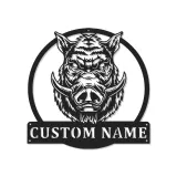 Cartel de metal personalizado con luz LED de jabalí, regalo personalizado para cazadores, decoración rústica de cueva de hombres