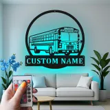 Cartel de metal LED personalizado de autobús escolar | Regalo personalizado para conductor de autobús | Decoración mural retro de transporte | Decoración de garaje iluminada