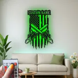 Custom Chainsaw American Flag Led Light Metal Wall Art Unique Gift for Lumberjacks Garage or Workshop Decor