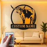 Custom Texas Longhorn Sign | LED Metal Wall Art for Ranch Decor | Personalized Farmhouse Cattle Gift