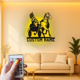 Harness Racing LED Metal Sign | Personalized Equestrian Wall Art | Custom Horse & USA Flag Stable Decor | Horse Lover Gift