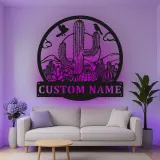 Personalisierte LED-Metall-Wandkunst mit Wüstenkaktus-Szene – Geschenk im Südwesten-Stil für Wohnzimmer oder Terrasse