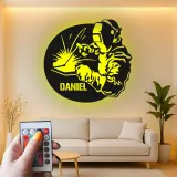 Décoration murale en métal LED personnalisée pour soudeur - Cadeau pour passionné de soudage, décoration de garage ou d'atelier 1
