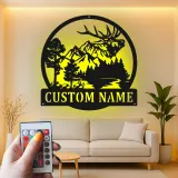 Custom Elk Mountain Scene Led Light Metal Wall Art Personalized Gift for Nature Lovers Cabin or Lodge Decor