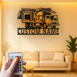 Custom Garbage Truck LED Sign | Personalized Metal Wall Art | Waste Management Driver Gift | Industrial Man Cave Decor