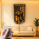Panneau en métal personnalisé gorille | Décoration murale LED drapeau américain | Déco personnalisée pour man cave | Cadeau pour amoureux de la faune