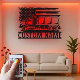 Panneau LED Trucker Personnalisé | Décoration Murale en Métal de Camion Citernes Personnalisée | Décor de Garage Drapeau Américain pour Papa