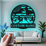 Panneau personnalisé avec cheval LED | Art en métal personnalisé pour ferme et ranch | Cadeau pour amoureux des chevaux | Décor mural avec drapeau américain