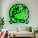 Insegna LED da pesca personalizzata | Insegna in metallo personalizzata | Decorazione con nome del pescatore per casa al lago e baita, idea regalo