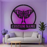 Insegna in metallo personalizzata con farfalla e luce LED regalo per amanti della natura decorazione per camera da letto o giardino