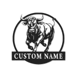 Personalisierte LED-beleuchtete Metall-Wandkunst mit Stier – Geschenk für Ranch-Dekor, Männerraum oder Scheunenwand-Akzent