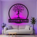 Insegna in metallo LED personalizzata Yoga Posizione Albero regalo per amanti dello yoga
