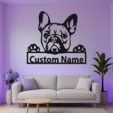 Plaque en métal bouledogue français personnalisée | Décoration murale LED avec prénom | Cadeau moderne pour amoureux des chiens | Déco souvenir pour animal de compagnie
