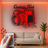 Custom Camera Led Light Metal Wall Art Personalized Photographer Gift Studio or Office Decor