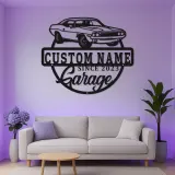 Insegna LED in metallo con muscle car su misura | Arte da parete personalizzata per garage | Arredo vintage per auto | Regalo per appassionati di auto | Arredo industriale per man cave