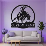 Insegna in metallo personalizzata Rodeo Bull Rider | Arte murale in metallo LED per decorazioni western e ranch | Regalo per cowboy