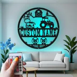 Insegna in metallo personalizzata con scena di fattoria e luce LED regalo per agricoltori decorazione rustica per la casa