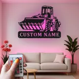 Insegna in metallo personalizzata con LED Bulldozer Regalo per appassionati di costruzione Decorazione per garage o ufficio