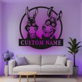 Insegna in metallo personalizzata con duo di asini LED per amanti della fattoria