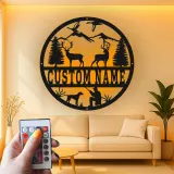 Personalisierte LED-Schild mit Jagdszene | Laser-Cut Metall-Wandkunst | Rustikale Cabin-Dekoration & Man Cave Geschenk