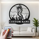 Cartel de metal personalizado de caballito de mar | Arte mural de luz LED | Decoración náutica personalizada para casa de playa | Regalo para amantes del océano